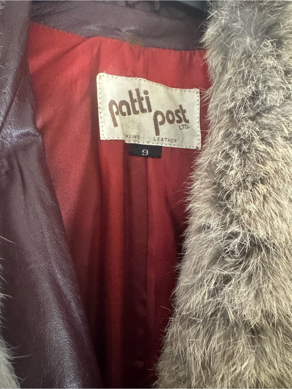 1970s Leather Trench Coat with rabbit Fur Collar - Picture 2 of 6